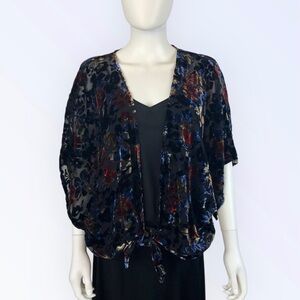 Winter Kate NWT Boho Black & Blue Floral Silk Kimono Holiday Party